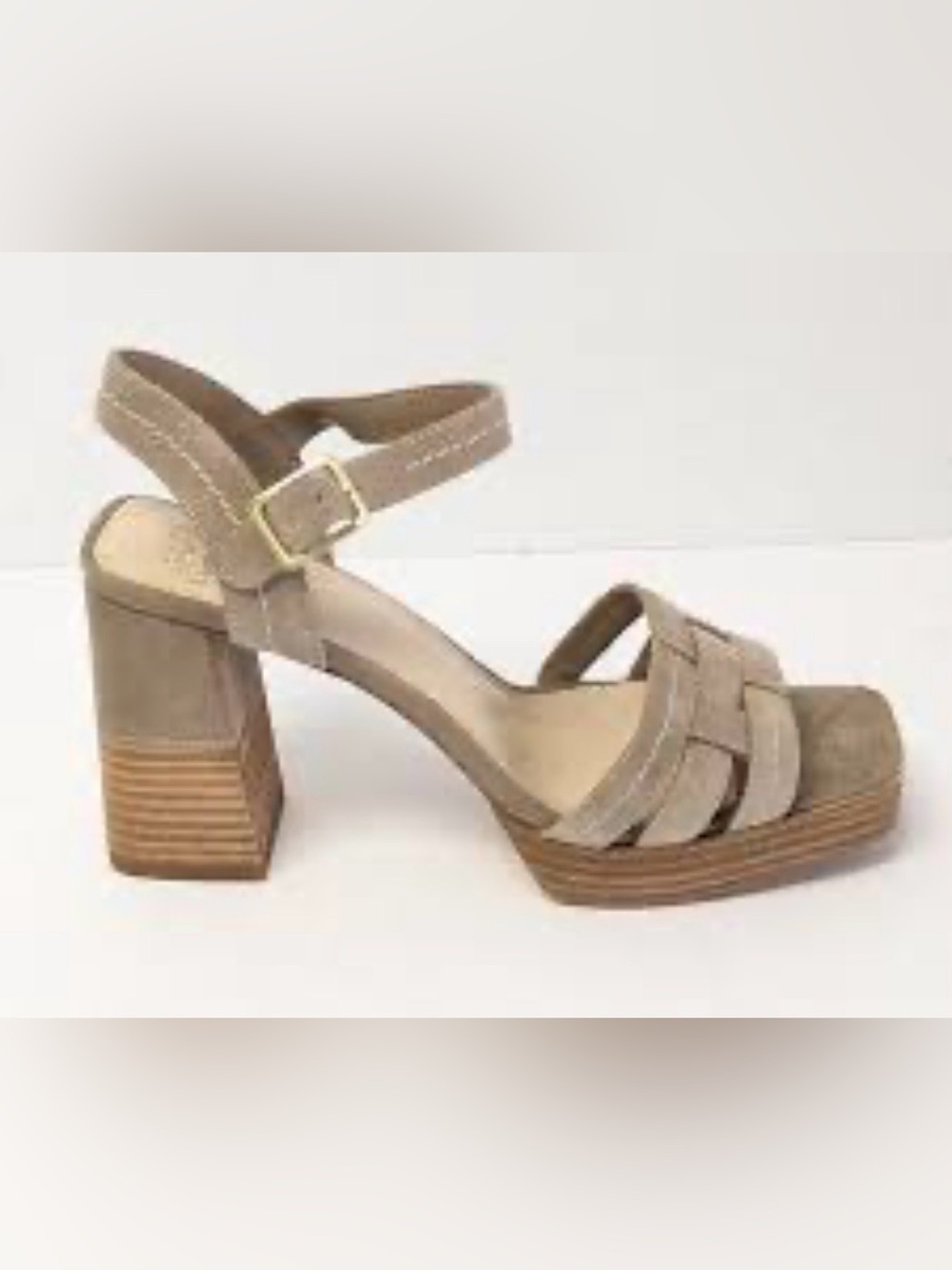Vince Camuto Panpi Retro Platform Glamour Sandal Taupe Suede 6.5